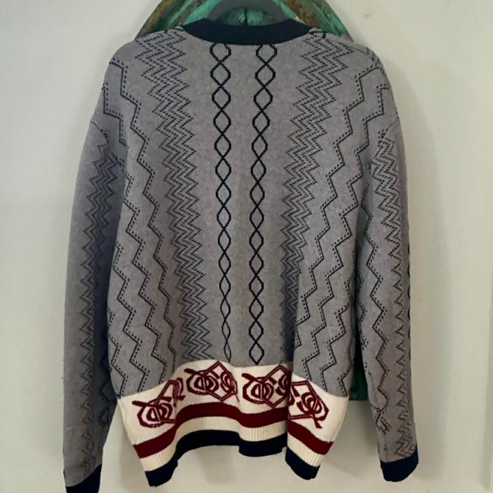 Slate & Willow Gray Navy Cream Red Knit Cardigan – Size Large - Picture 5 of 6